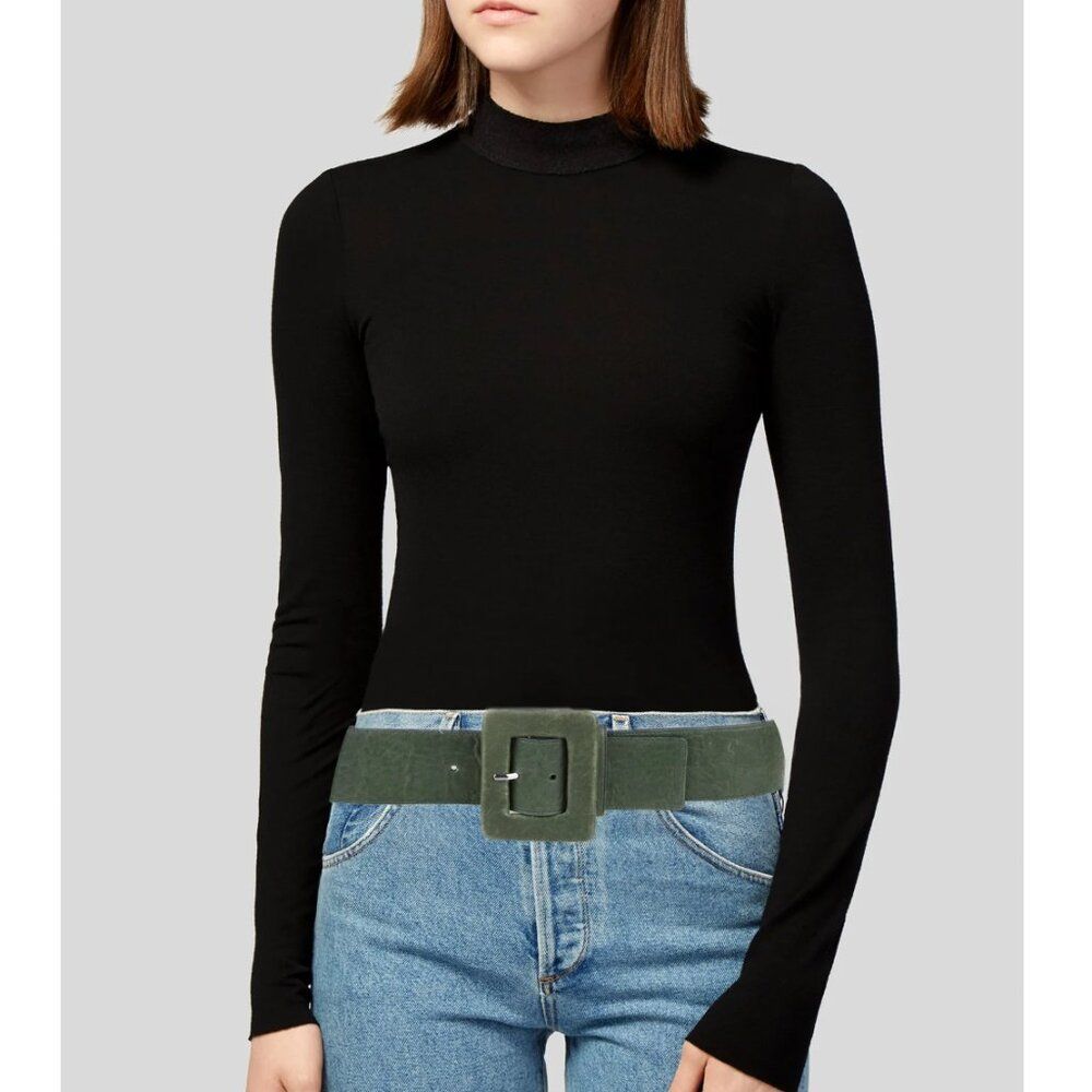 New Alice And Olivia Womens S Green Leather Wide Large Waist Cinch Retro Belt